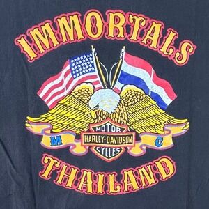Vintage Harley Davidson Immortals Thailand Pocket T-Shirt Faded Black Mens M